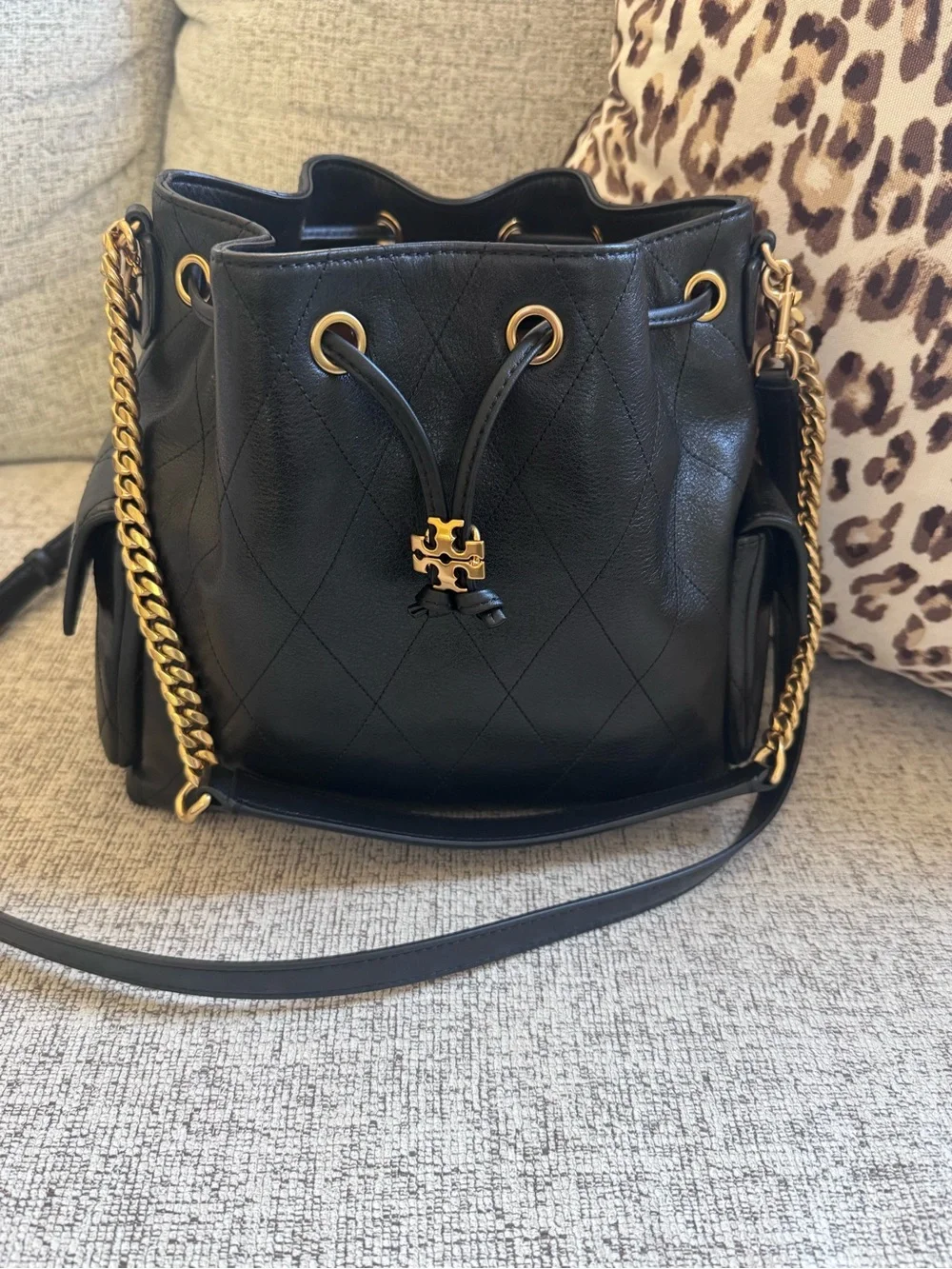 Tory Burch Charlie Quilted Drawstring Shoulder Bag